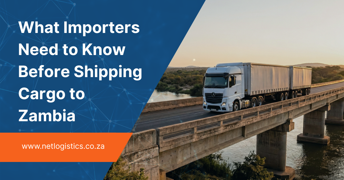 Freight truck crossing a river bridge on the Zambia corridor — importing goods into Zambia from South Africa by road