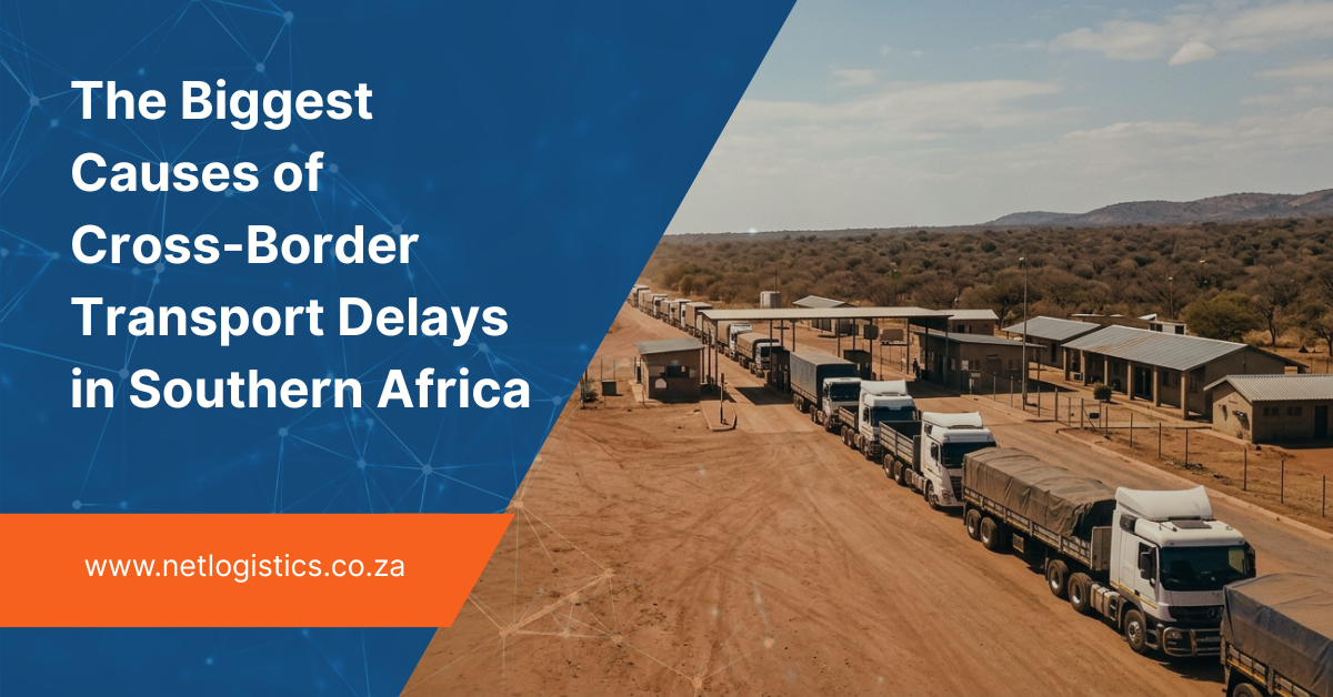 Freight trucks queuing at a Southern African border post — cross-border transport delays in Southern Africa